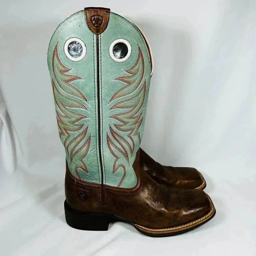 Ariat Size 6.5B Women’s Boots Turquoise/ Brown Square Toe Cowboy Western